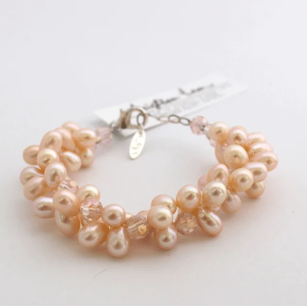 Labradorite stone bracelet-2-strand Freshwater Pearl Bracelets - Pink