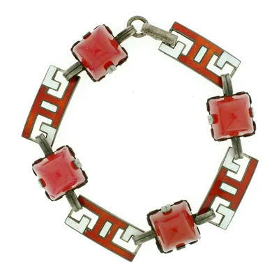 Rainbow gem bracelet-Art Deco Sterling Carnelian & Enamel Bracelet