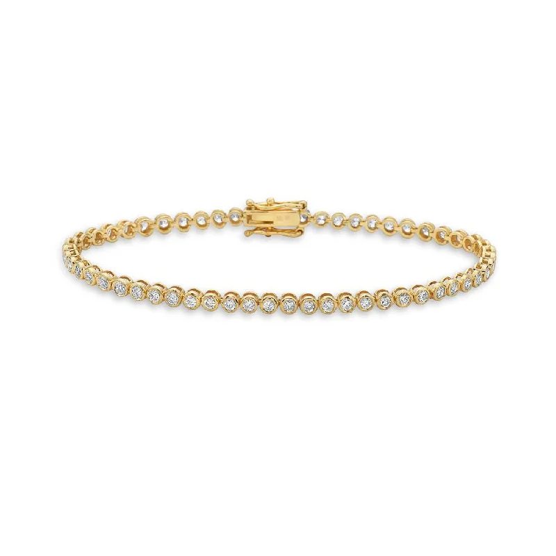 Cushion cut bracelet-Diamond Tennis Bracelet (2.50 ct.) Bezel Setting in 14K Gold