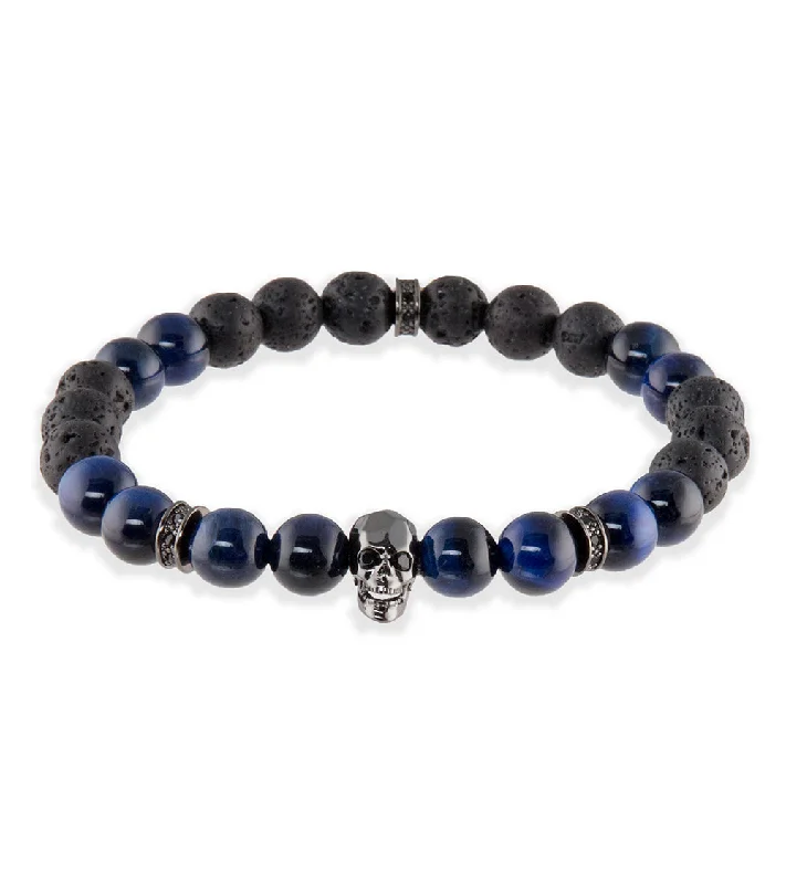 Crystal wrap bracelet-Blue Tiger Eye, Lava, Skull Head & Rondels Bracelet by Bergan