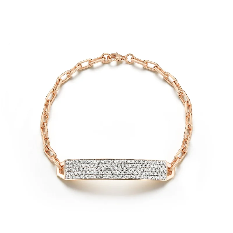 Matte finish bracelet-CARRINGTON 18K GOLD & ALL DIAMOND ID BAR BRACELET