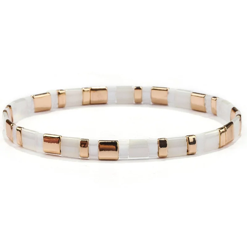 Elegant halo bracelet-Madison White and Gold Tile Bracelet