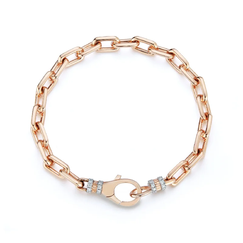 Bohemian beaded bracelet-CLIVE 18K GOLD CHAIN LINK BRACELET WITH DIAMOND LOBSTER CLASP