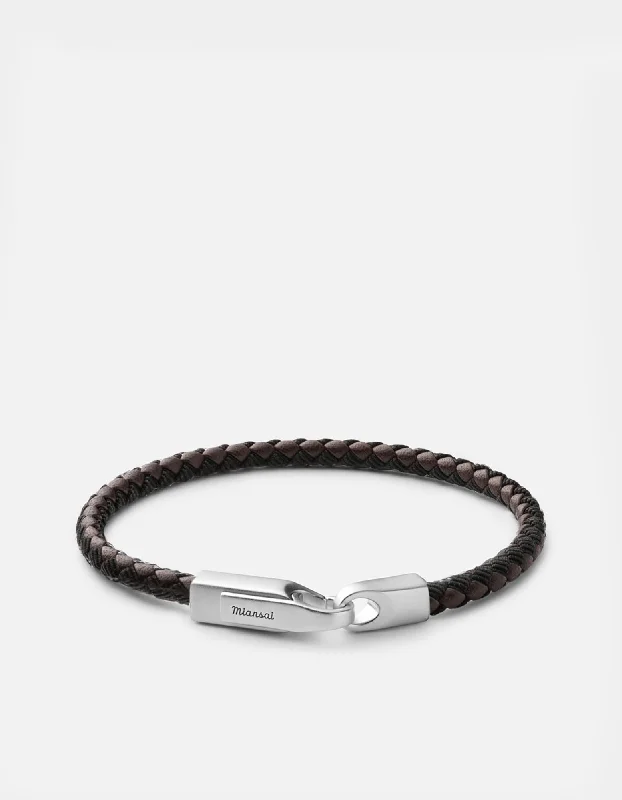 Celtic knot bracelet-Crew Leather Ribbon Bracelet, Matte Silver/Black Brown