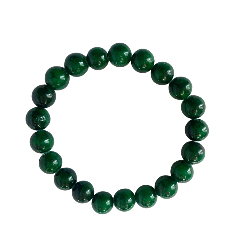 Gold link bracelet-Dark Green Mountain Jade 8mm Bracelet