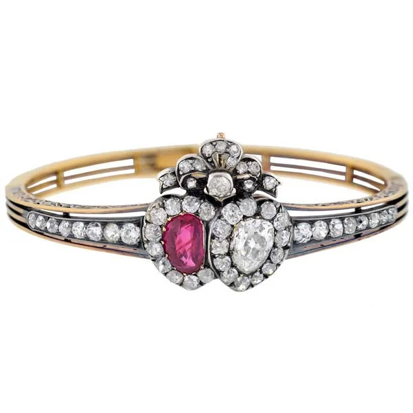 Elegant halo bracelet-Victorian No Heat Burmese Ruby & Diamond Bracelet/Pendant