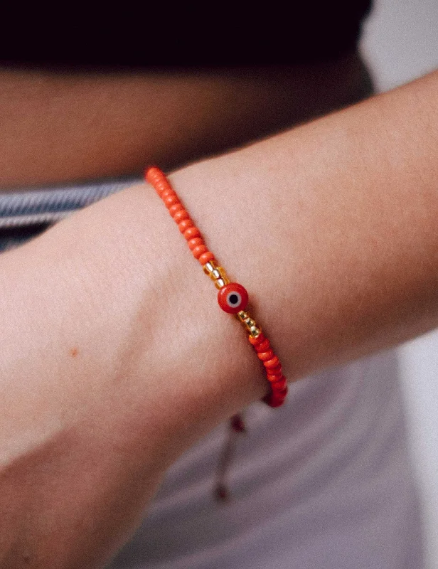 Long tassel bracelet-Evil Eye Seed Bead in Red