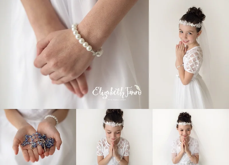 Bohemian beaded bracelet-First Communion Pearl & Silver Mini Crystal Cross 8mm