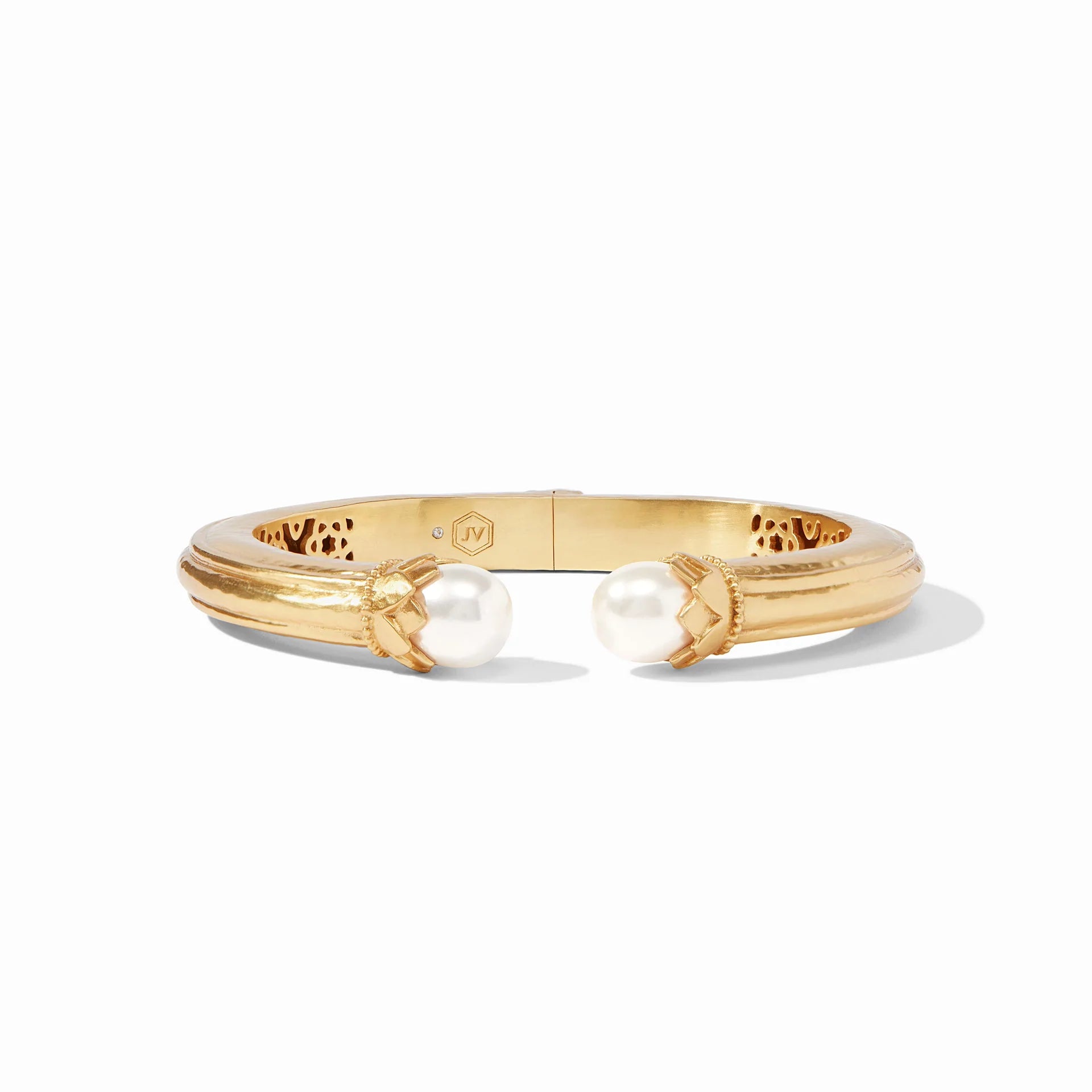 Hammered gold bracelet-FLORA PEARL DEMI CUFF