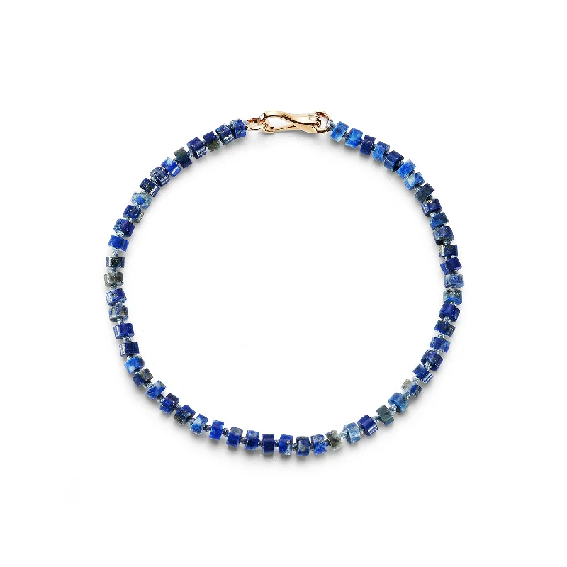 Modern minimalist bracelet-GARNETT 18K ROSE GOLD AND LAPIS BEAD BRACELET