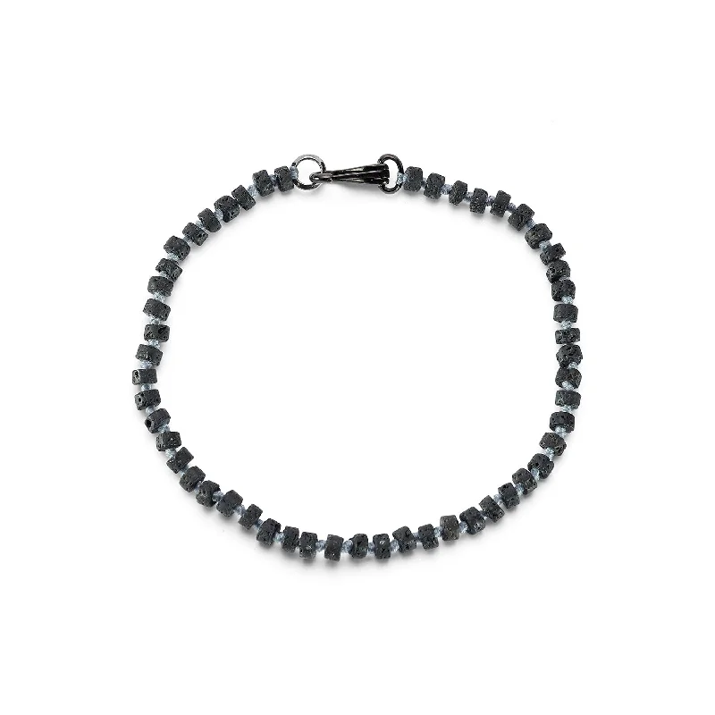 Dainty initial bracelet-GARNETT STERLING SILVER, BLACK RHODIUM AND LAVA BEAD BRACELET