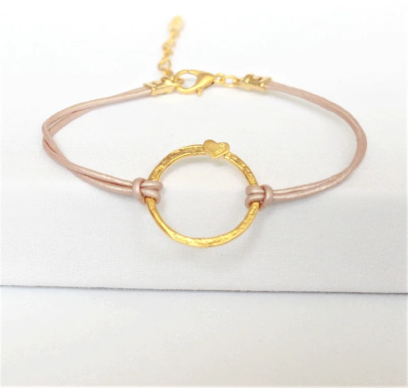 Braided gold bracelet-Heart Leather Bracelet