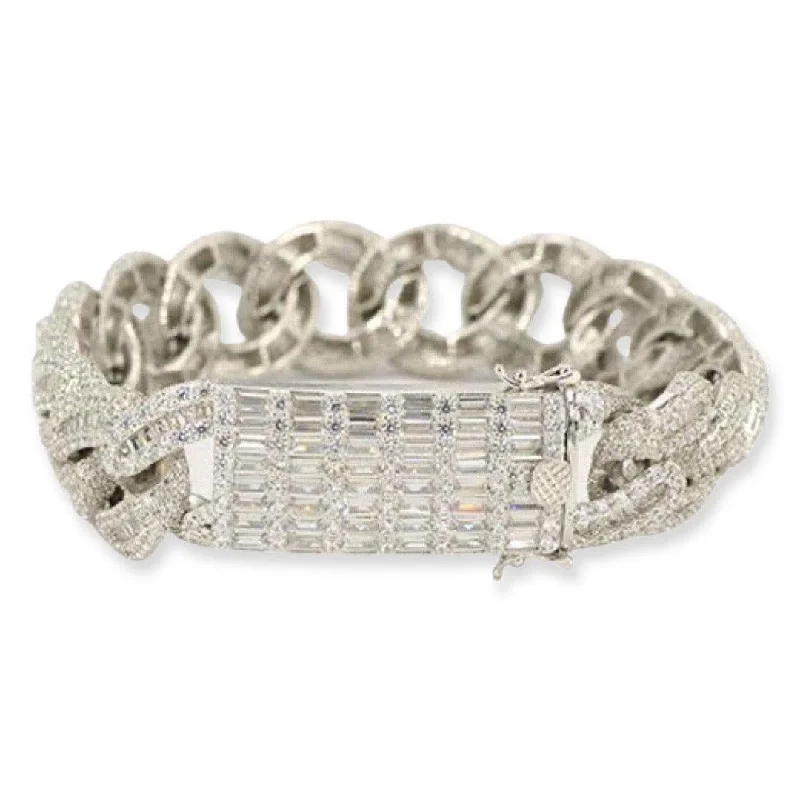 Heartbeat design bracelet-JDB1012 - Silver Baguette Cuban Bracelet