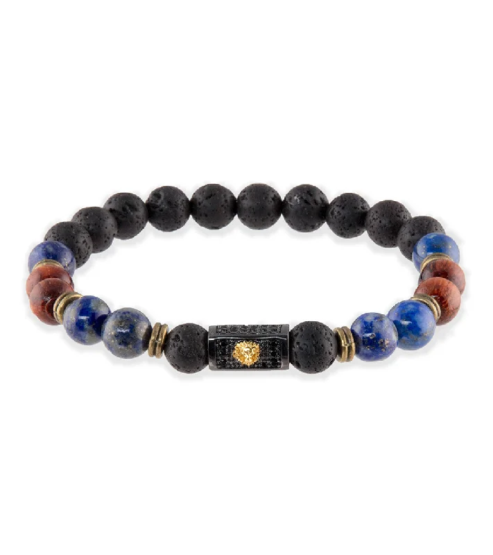 Black onyx bracelet-Lava, Koa, Lapis, Alloy Metals & Lion Head Bracelet by Bergan