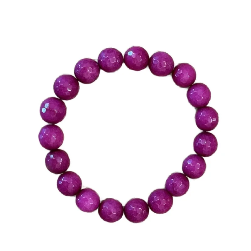 Side stone bracelet-Magenta Faceted Jade 10mm Bracelet