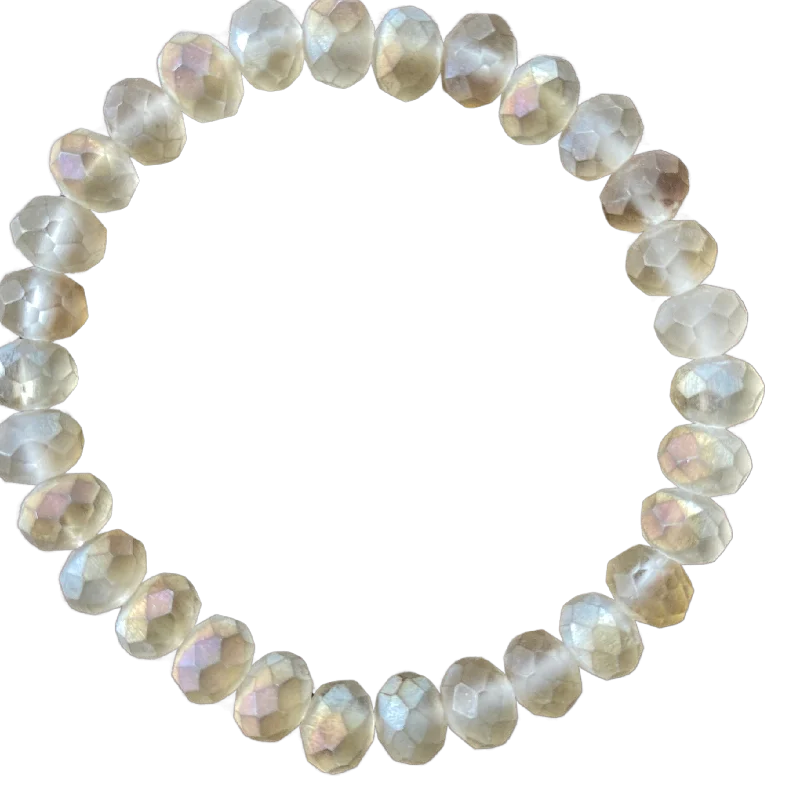 Triple layer bracelet-Matte Cream With Gold Faceted Rondelle 8mm Bracelet