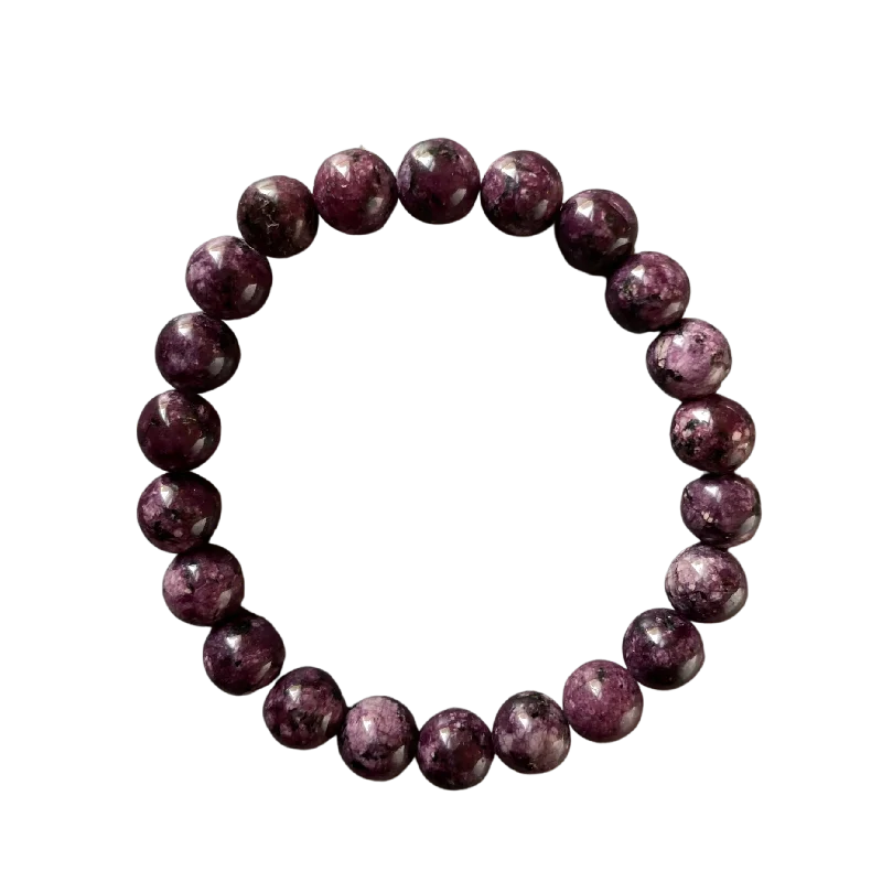 Hammered copper bracelet-Deep Purple Lepidolite 8mm Bracelet