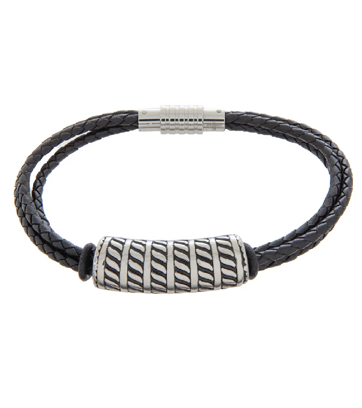 Handmade clay bracelet-Mens Bracelet 23cm Triple Black Leather with Long Cable Link