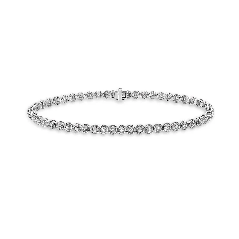 Oxidized silver bracelet-Diamond Tennis Bracelet Bezel Multigrain (1.00 ct.) 1.75 mm 4-Prongs Setting in 14K Gold