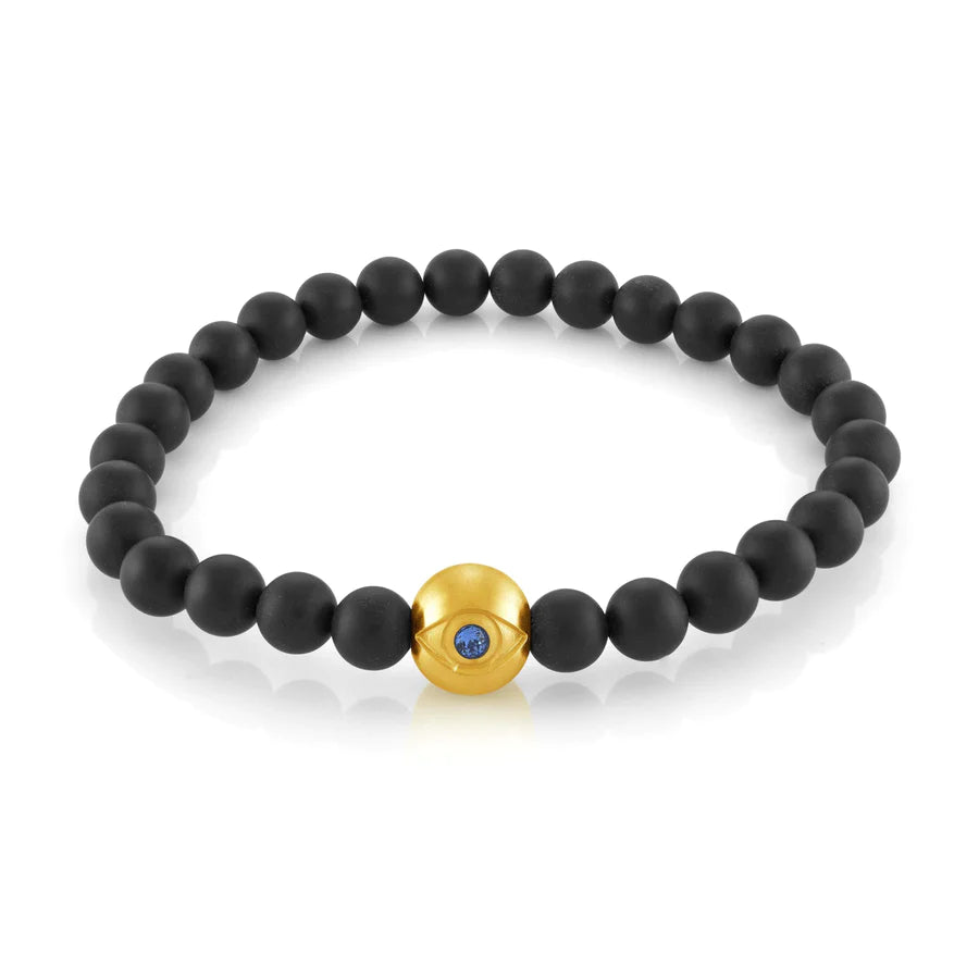 Infinity twist bracelet-Onyx Beads & Evil Eye Bracelet