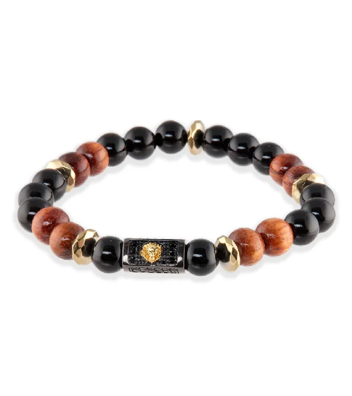 Tribal pattern bracelet-Onyx, Koa, Gold Hematite Bracelet by Bergan