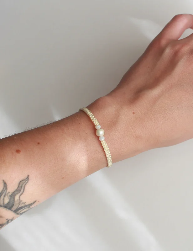 Enamel flower bracelet-Pearl Stacker in Cream