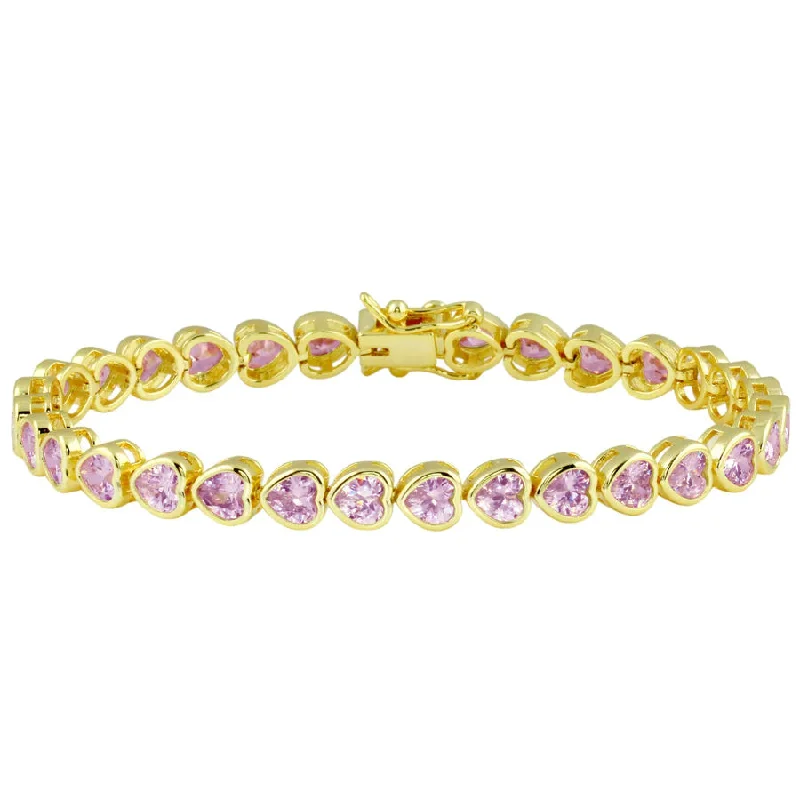 Sapphire stone bracelet-Pink Bezel Heart Tennis Bracelet