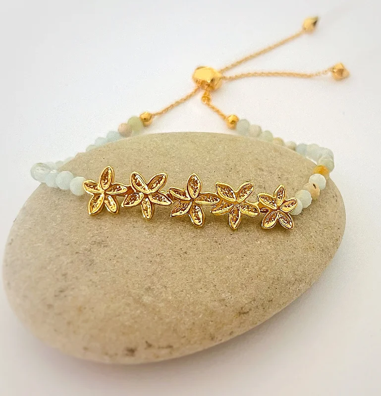 Morganite gem bracelet-Dancing Plumeria + Amazonite Bracelet