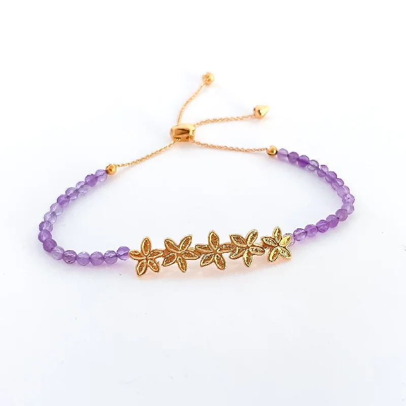 Textured chain bracelet-Dancing Plumeria + Amethyst Bracelet