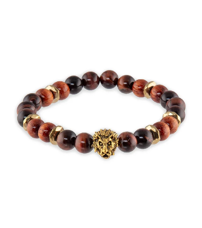 Wave design bracelet-Red Tiger Eye, Koa, Gold Hematite Bracelet by Bergan