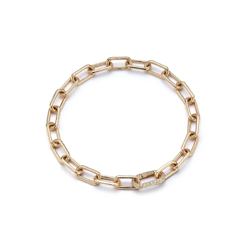 Floral engraved bracelet-SAXON 18K GOLD CHAIN LINK BRACELET WITH ELONGATED ALL DIAMOND CLASP