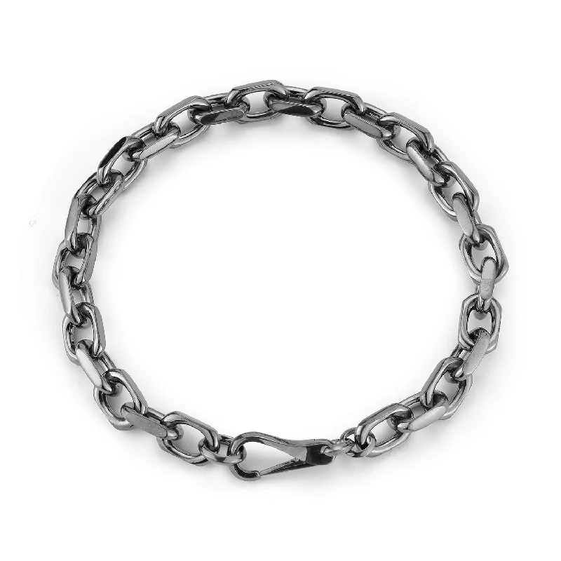 Triple layer bracelet-SAXON STERLING SILVER, BLACK RHODIUM CABLE CHAIN LINK BRACELET WITH SPRING CLASP