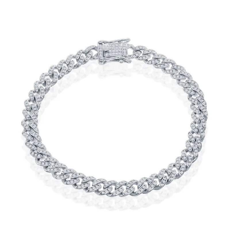 Minimalist bar bracelet-Sterling Silver Micro Pave CZ, 6mm Miami Cuban Bracelet - Rhodium Plated