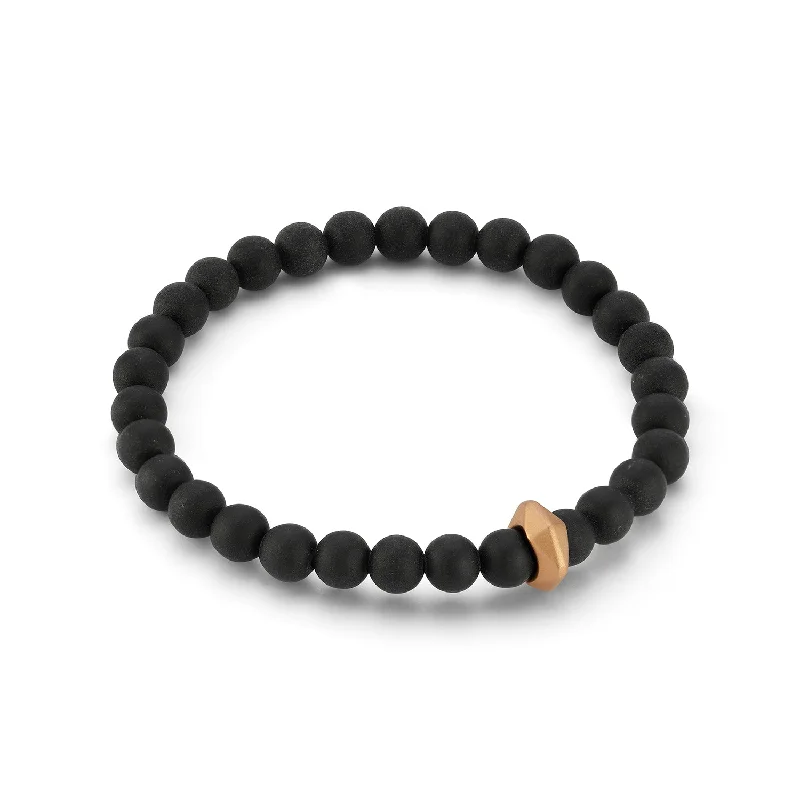 Engraved monogram bracelet-SYDNEY MATTE ONYX AND 18K ROSE GOLD ORIGAMI BEADED BRACELET