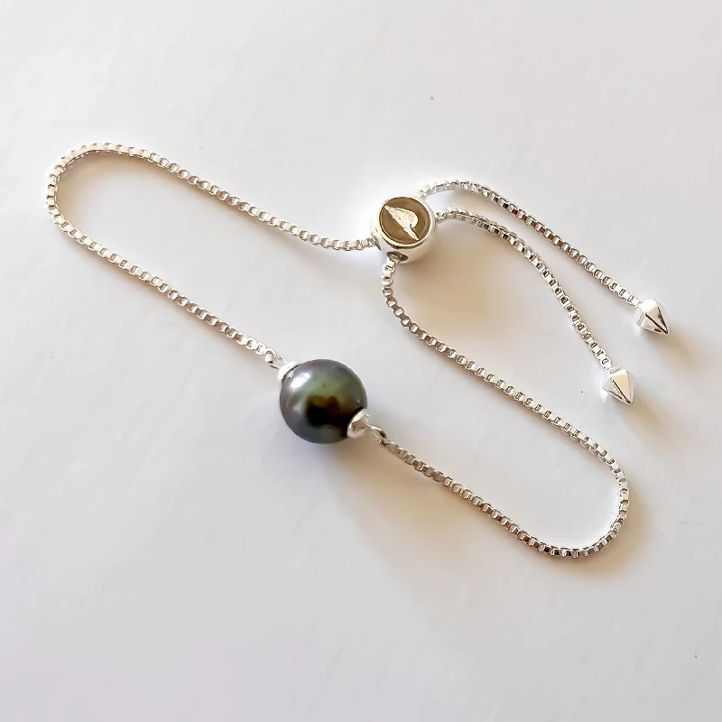 Blue topaz bracelet-Tahitian Pearl Slider Bracelet