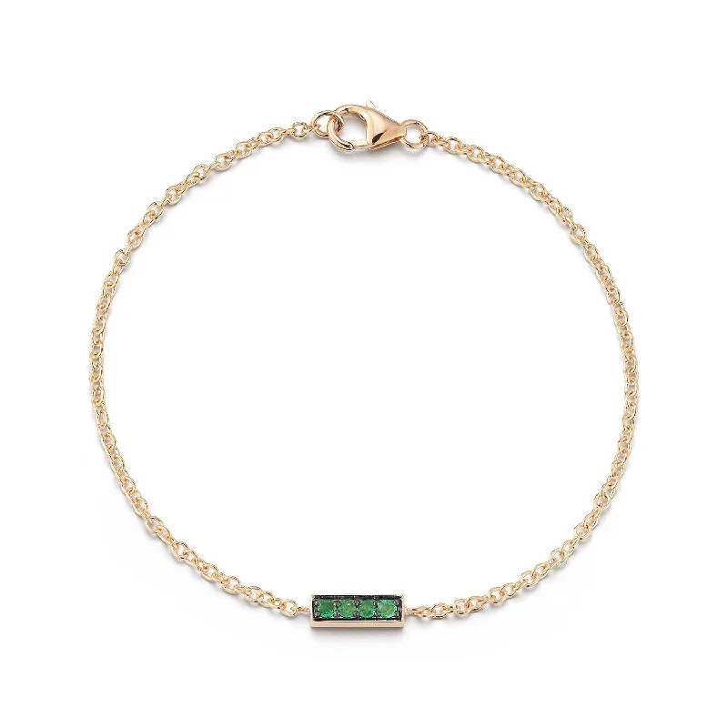 Dotted pattern bracelet-WF CLASSIC 18K GOLD AND GREEN EMERALD BAR BRACELET