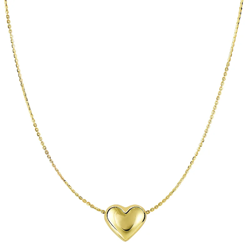 Tribal pattern necklace-Real Gold Puffed Heart Pendant Necklace, 18"