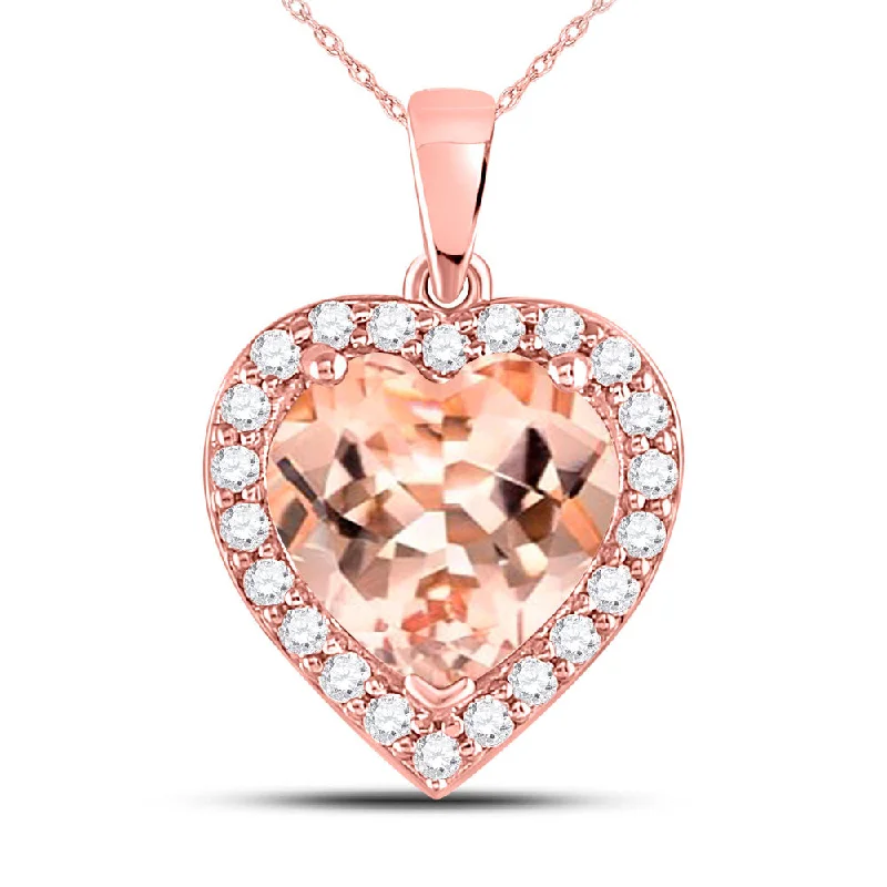 Serpent design necklace-10kt Rose Gold Womens Morganite Heart Diamond Pendant 2-1/4 Cttw