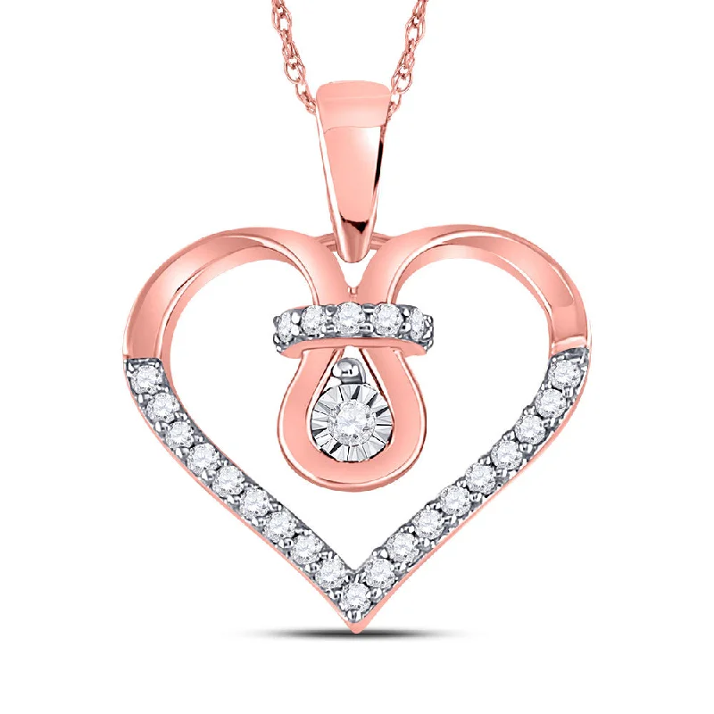 Retro style necklace-10kt Rose Gold Womens Round Diamond Knot Heart Pendant 1/8 Cttw