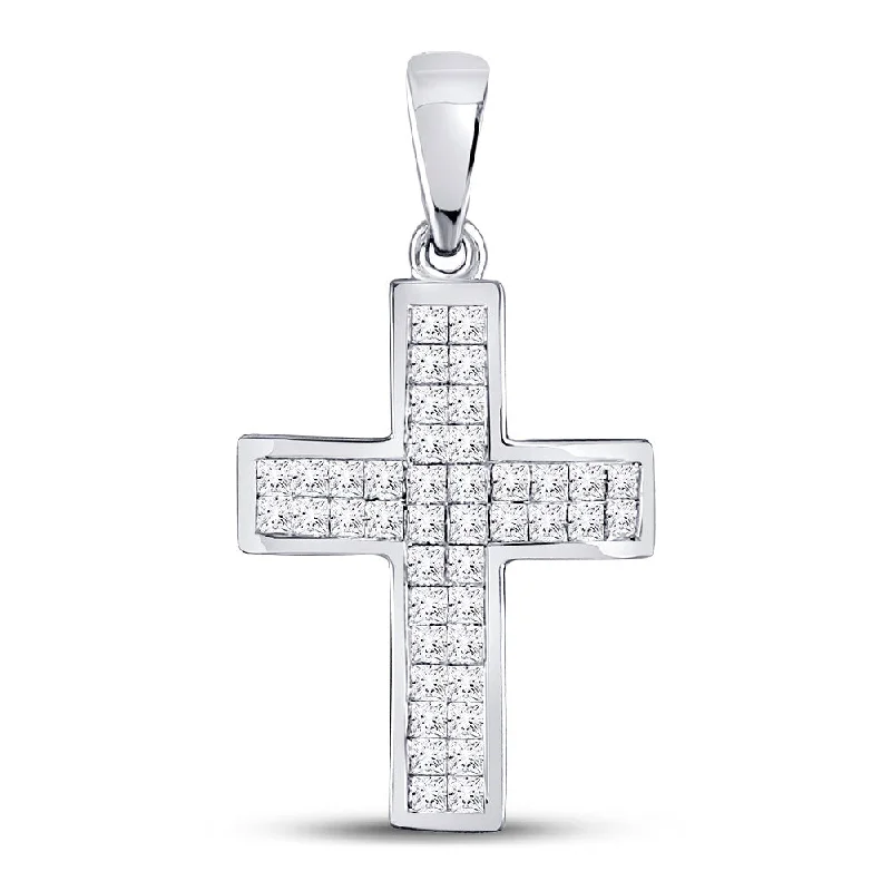 Moon phase necklace-10kt White Gold Womens Princess Diamond Religious Cross Pendant 1/2 Cttw