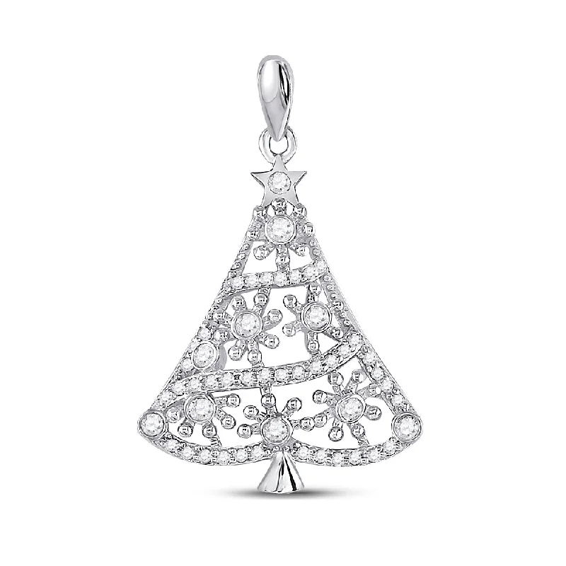 Chevron pattern necklace-10kt White Gold Womens Round Diamond Christmas Tree Fashion Pendant 1/3 Cttw