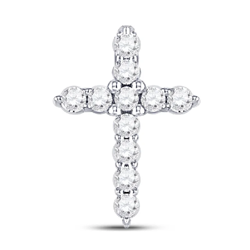 Dainty initial necklace-10kt White Gold Womens Round Diamond Cross Pendant 1/10 Cttw