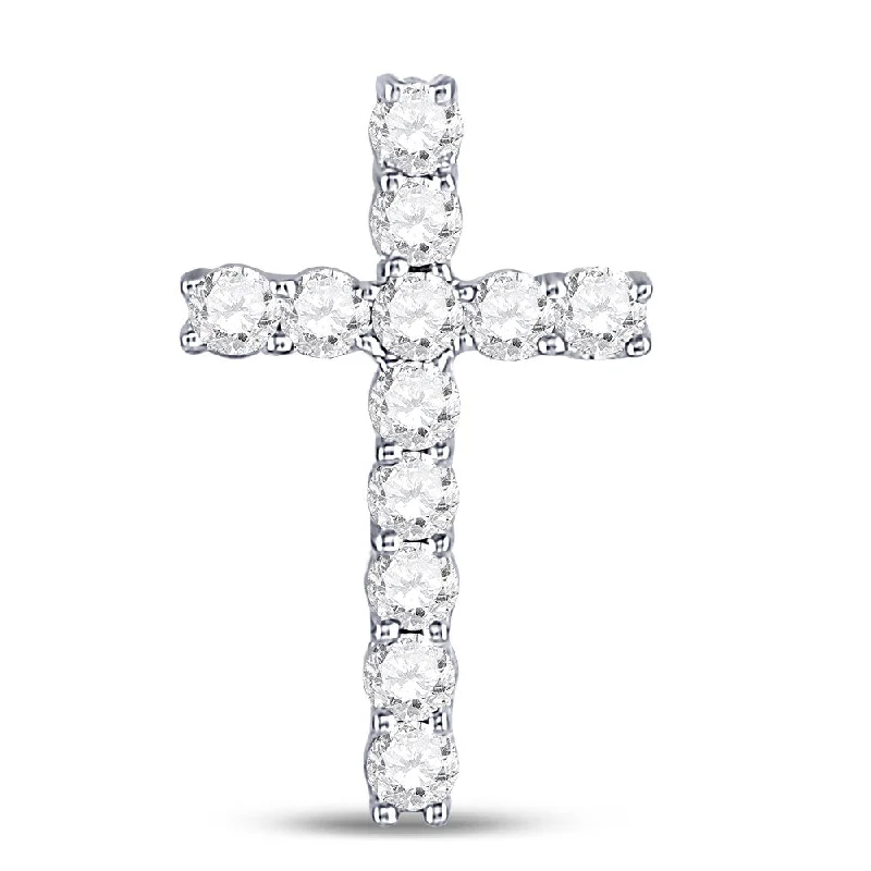 Pearl strand necklace-10kt White Gold Womens Round Diamond Religious Cross Pendant 1/5 Cttw