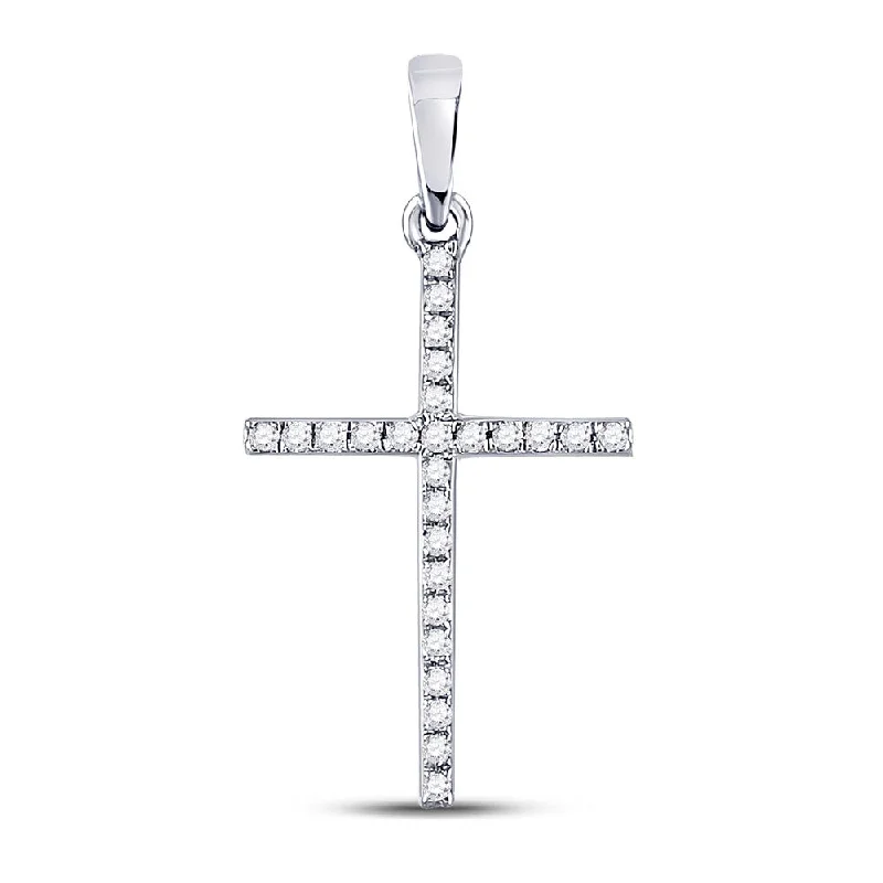 Adjustable cord necklace-10kt White Gold Womens Round Diamond Religious Cross Pendant 1/6 Cttw