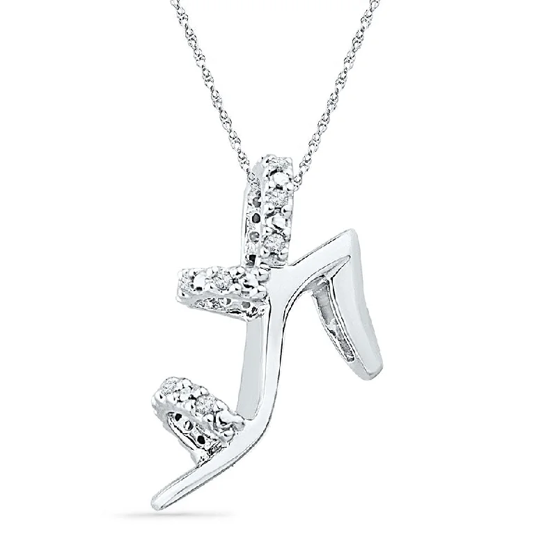 Infinity love necklace-10kt White Gold Womens Round Diamond Stiletto Shoe Pendant 1/20 Cttw