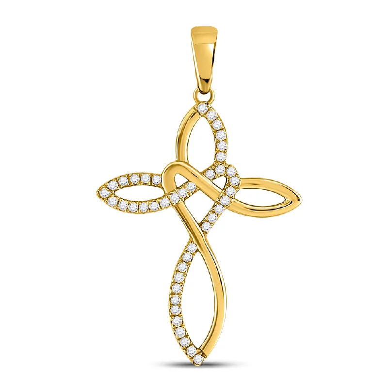 Black diamond necklace-10kt Yellow Gold Womens Round Diamond Woven Cross Pendant 1/5 Cttw