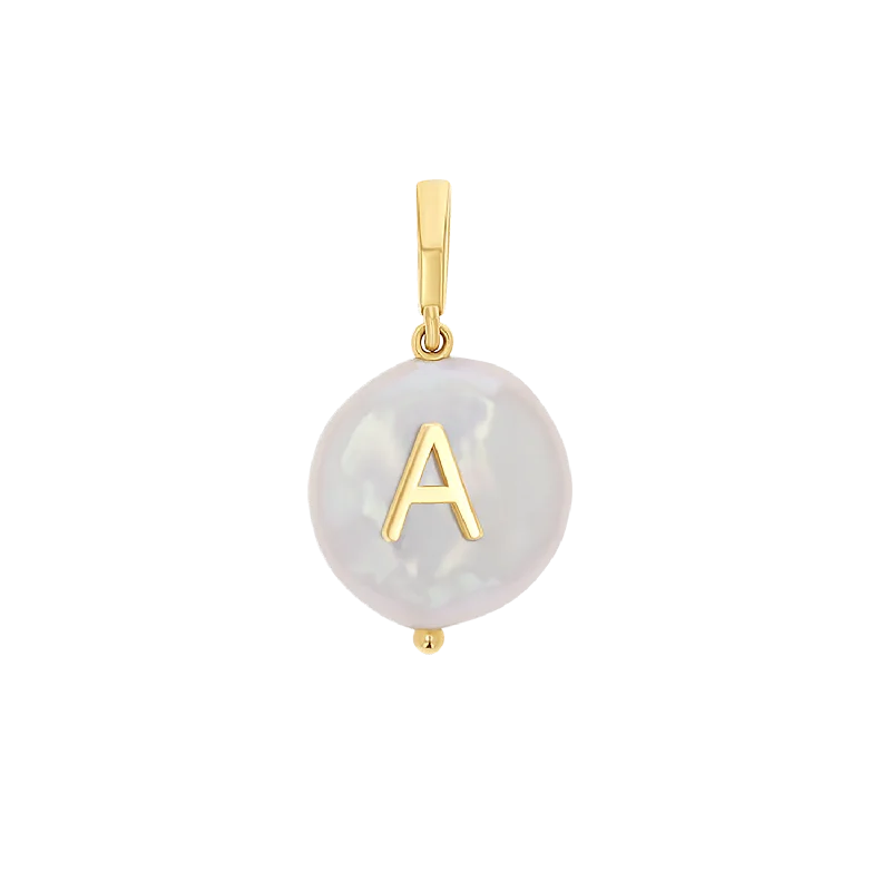 Diamond choker necklace-Coin Pearl Initial Charm