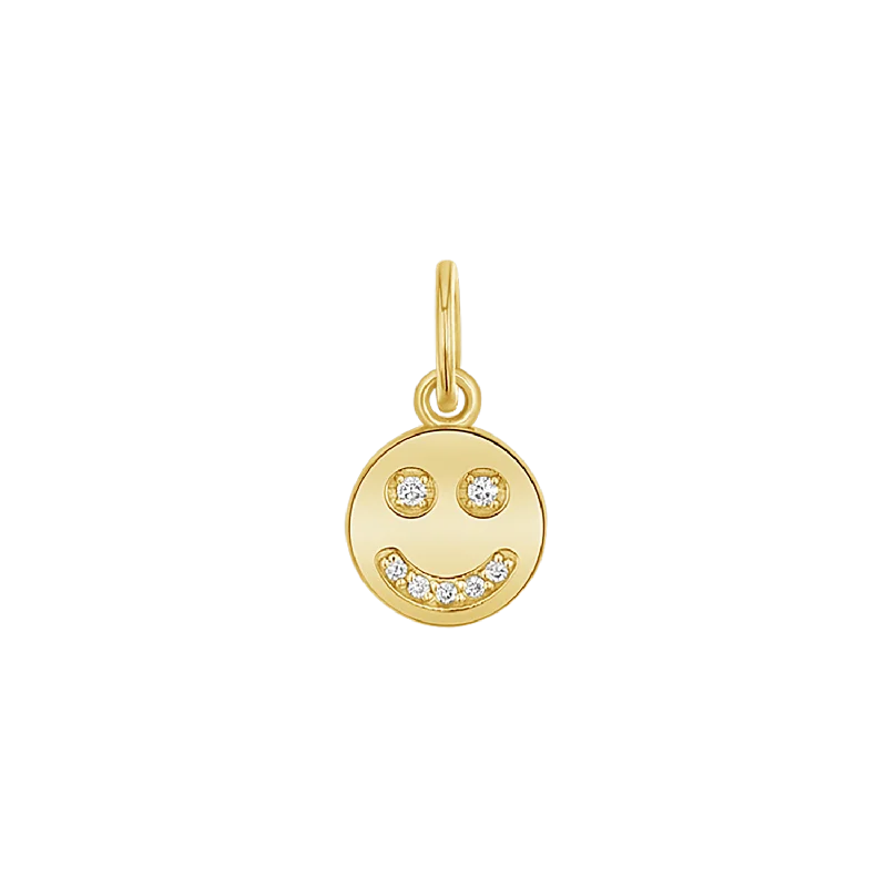 Square pendant necklace-Diamond Happy Face Charm