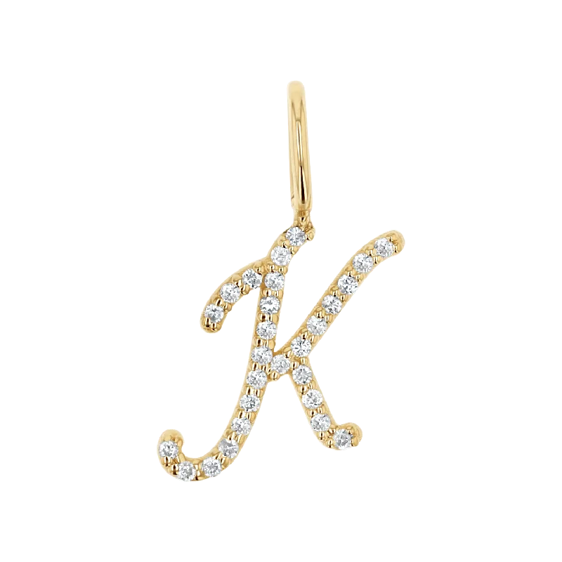 Diamond choker necklace-Diamond Script Letter Charm