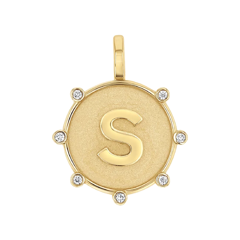 Rustic wooden necklace-Initial Letter Medallion Charm